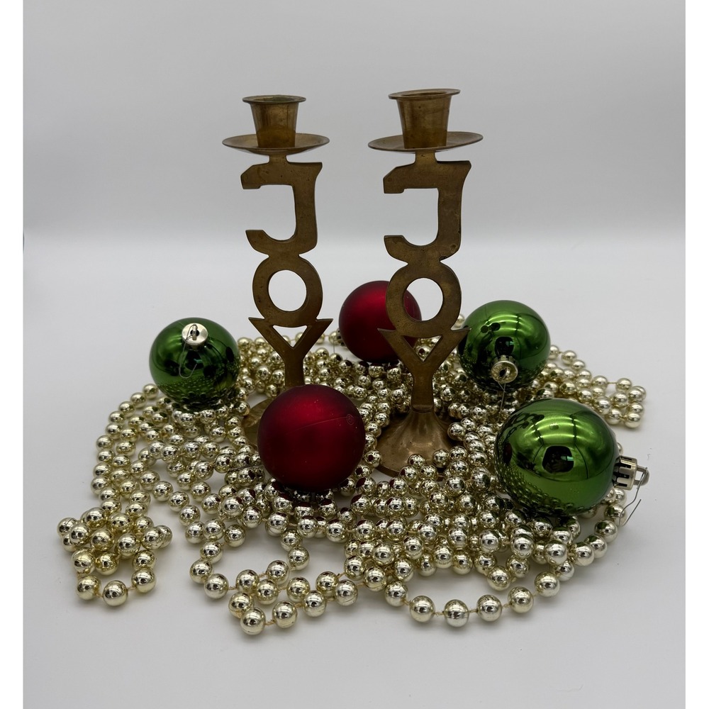 Brass Candlestick Vintage International Silver Co Brass JOY India MCM Christmas